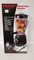 Full product box of Better Chef Dispensing Blender showing brand, model, and main features.
