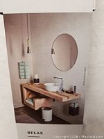 Bathroom setup example with wooden shelf and accessories, showcasing similar environment for bamboo bath mat use.