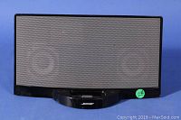 Front view of Bose SoundDock digital music system docking station showing speaker grille with dual speakers and front dock connector.