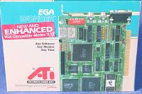 Box front showing ATI EGA Wonder branding and VGA compatibility information.