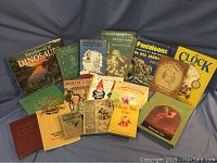 Overview of all vintage children's books displayed showing the variety of titles and cover illustrations.