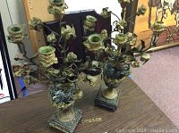 Full view of both candelabras on tabletop