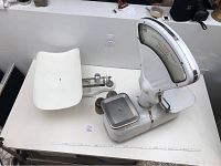 Large white Toledo Computagram balanced beam scale with curved dial measuring up to 30 pounds and white rectangular platform.