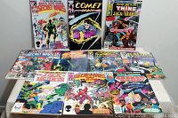 View of all 10 Marvel comic books spread on a flat surface showing variety of titles and cover art including Secret Wars, The Comet Man, and Marvel Two-in-One.