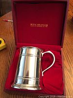 Royal Selangor pewter tankard in original red-lined presentation box with brand name inside lid.