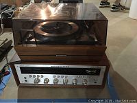 Overall setup showing Dual 1218 turntable on top of Marantz 2270 receiver