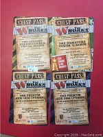 Photo of 4 guest pass vouchers for The Works including burgers, shakes, side dish upgrades, and Tower 'O Rings.