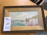 Full view of the watercolour painting in the original ornate shadow box frame, showing overall size and composition.