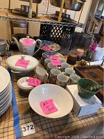 Rosenthal Bettina porcelain tea set pieces along with Mann Tobacco Leaf design plates and mugs, and Christmas spreader set