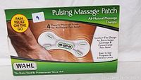 Front view of Wahl Pulsing Massage Patch box showing the product and branding.