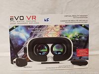 Box front showing EVO VR Ultra 2 headset and Bluetooth controller with branding and 360 Virtual Reality promotion.