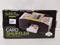 Front view of boxed Tabletop Games Automatic Card Shuffler showing branding and product image