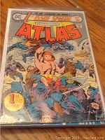 Cover of The New Gods comic book featuring Atlas character, marked as 1st DC issue.