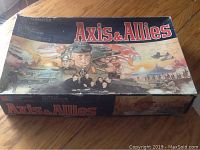 Image of the Axis & Allies game box showing full front cover with title and WWII battle scene artwork.