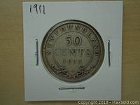 Obverse side of 1911 Newfoundland 50 cents coin showing denomination and year