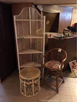 White wicker 5-tier corner shelf with triangular shelves