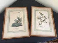 Pair of framed lithographs on a black surface, seen from above and side-by-side.