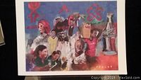 Full view of the colorful abstract art print featuring human figures and Coca-Cola bottle, signed by Finley.