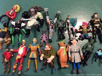 Top view of all figures arranged on green surface showing details and colors for all characters
