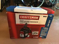 Craftsman Electric Pressure Washer in original retail box, front view with branding and basic specs.
