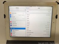 iPad About screen showing capacity of 56.3GB available 55.5GB, version 9.3.5, model MD371CA, serial DMPH8LWPDVGM