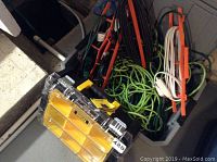 Close-up of Stanley FatMax tool box showing transparent lid with compartments and the box branding.