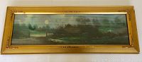 Full front view of framed pastel landscape under glass