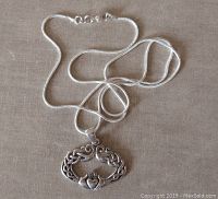 Full view of the chain with pendant laid out, showing design and flow of necklace