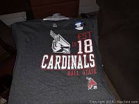 Gray Ball State Cardinals team shirt with logo and text, tagged, size visible on tag.
