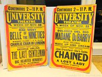 Photo showing both vintage playbill posters from University Theatre for weeks of Nov. 11 and Nov. 18 side-by-side.