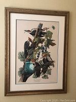 Overall view of framed print showing frame, mat and glass