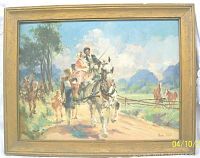 Frontal photo of the framed oil painting showing the full scene and signature.