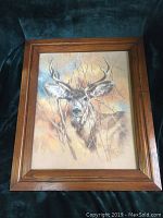 Full view of vintage deer sketch in wooden frame