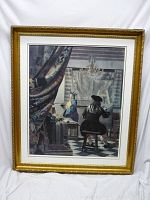 Full view of the framed print depicting Vermeer's 'The Art of Painting'.