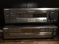 Front view of Sony Audio/Video Control Center receiver and 5-disc CD changer stacked