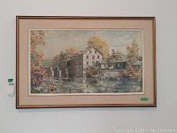 Framed print hung on wall, showing full dimensions and overall condition of the framed Keirstead Simmons Mill print.