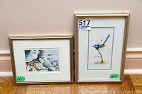 Photo showing both framed watercolor paintings side by side with size markings.