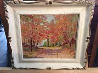 Frontal view of the framed painting showing overall composition and frame style