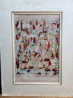 Full view of framed abstract oil painting showing overall composition and frame condition.