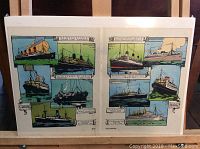 Full view of the illustrated ephemera showing multiple steamship drawings and labels on a single sheet.