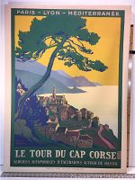Front view of the art print showing the Mediterranean village and scenic landscape below large tree with French travel text header and footer.