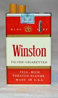 Front view of vintage Winston cigarette pack lighter featuring orange ignition buttons and branding