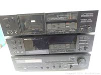 Yamaha RX-350 receiver below two cassette decks K-600 and K-720 stacked vertically. Front panels with control knobs and cassette compartments visible.