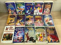 Front view of the 15 VHS movie cases arranged with cover art visible, showing a mix of Black Diamond and other Disney collections.