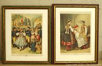 Two framed and matted antique colored prints by Albert Kretschmer depicting Bohemian traditional costumes.