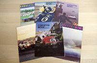 Six Corvette News magazines laid out showing variety of covers with Corvette imagery.