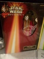 Front of box showing Star Wars Episode I Queen Amidala doll with clear window and branding