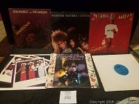 Photo showing six vinyl record albums arranged, including Bob Marley and the Wailers, Pointer Sisters, Stephanie Mills, Prince, Earth Wind & Fire, and a vinyl with blue label in plain sleeve.