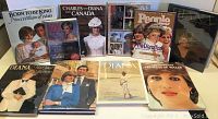 Overview of the collection showing 11 books and magazines about Princess Diana, Prince William, Charles, and the British Royal Family with various cover images and titles.