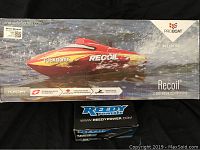 Photo of Proboat Recoil remote control boat box with image of boat on water, shows boat brand and model details